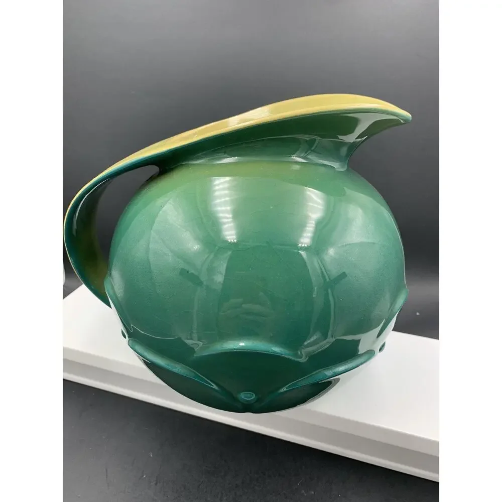 Roseville Pottery Mayfair Ball Pitcher Jug 1104-7 Forest Green Chartreuse MCM